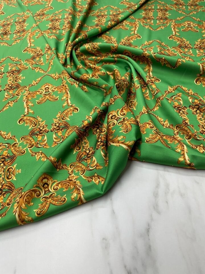 Yeşil Veona Desen Elbiselik Gömleklik Tivil Saten Kumaş