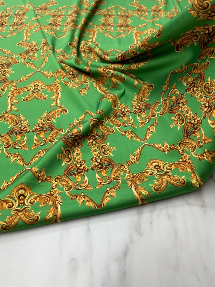 Yeşil Veona Desen Elbiselik Gömleklik Tivil Saten Kumaş