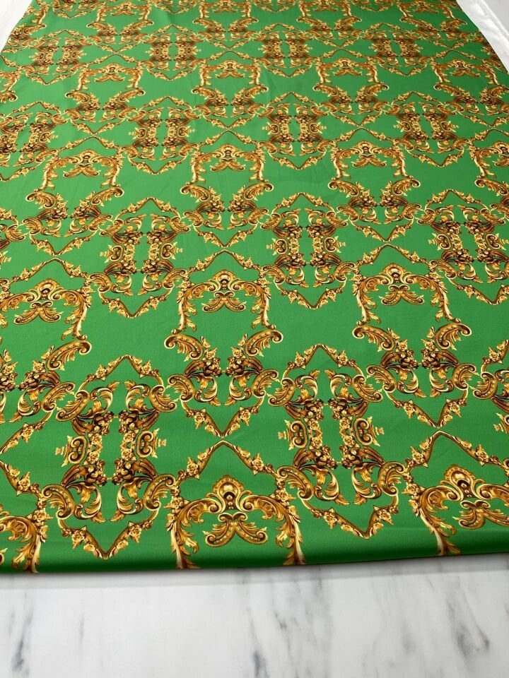Yeşil Veona Desen Elbiselik Gömleklik Tivil Saten Kumaş