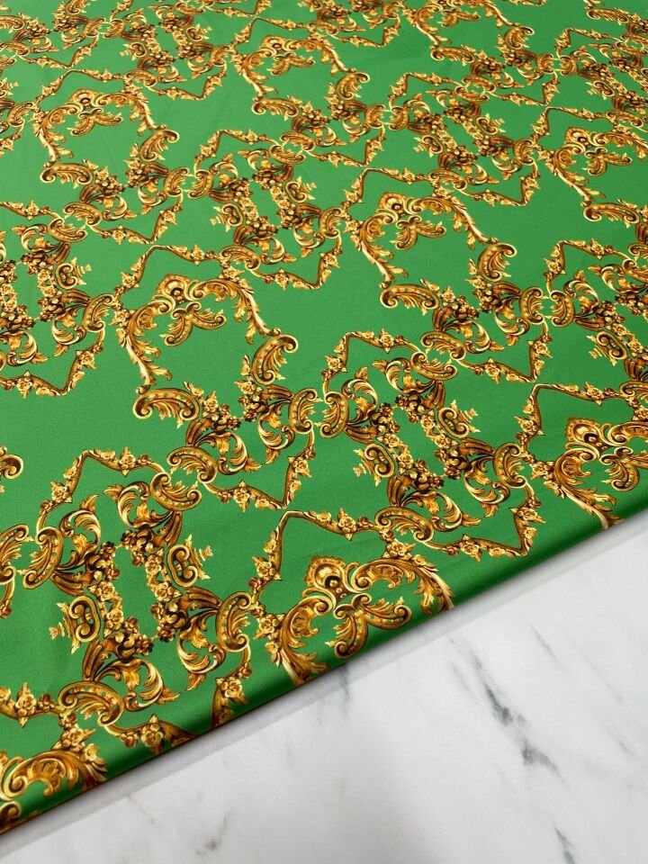 Yeşil Veona Desen Elbiselik Gömleklik Tivil Saten Kumaş