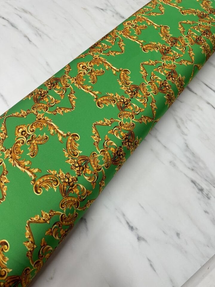 Yeşil Veona Desen Elbiselik Gömleklik Tivil Saten Kumaş