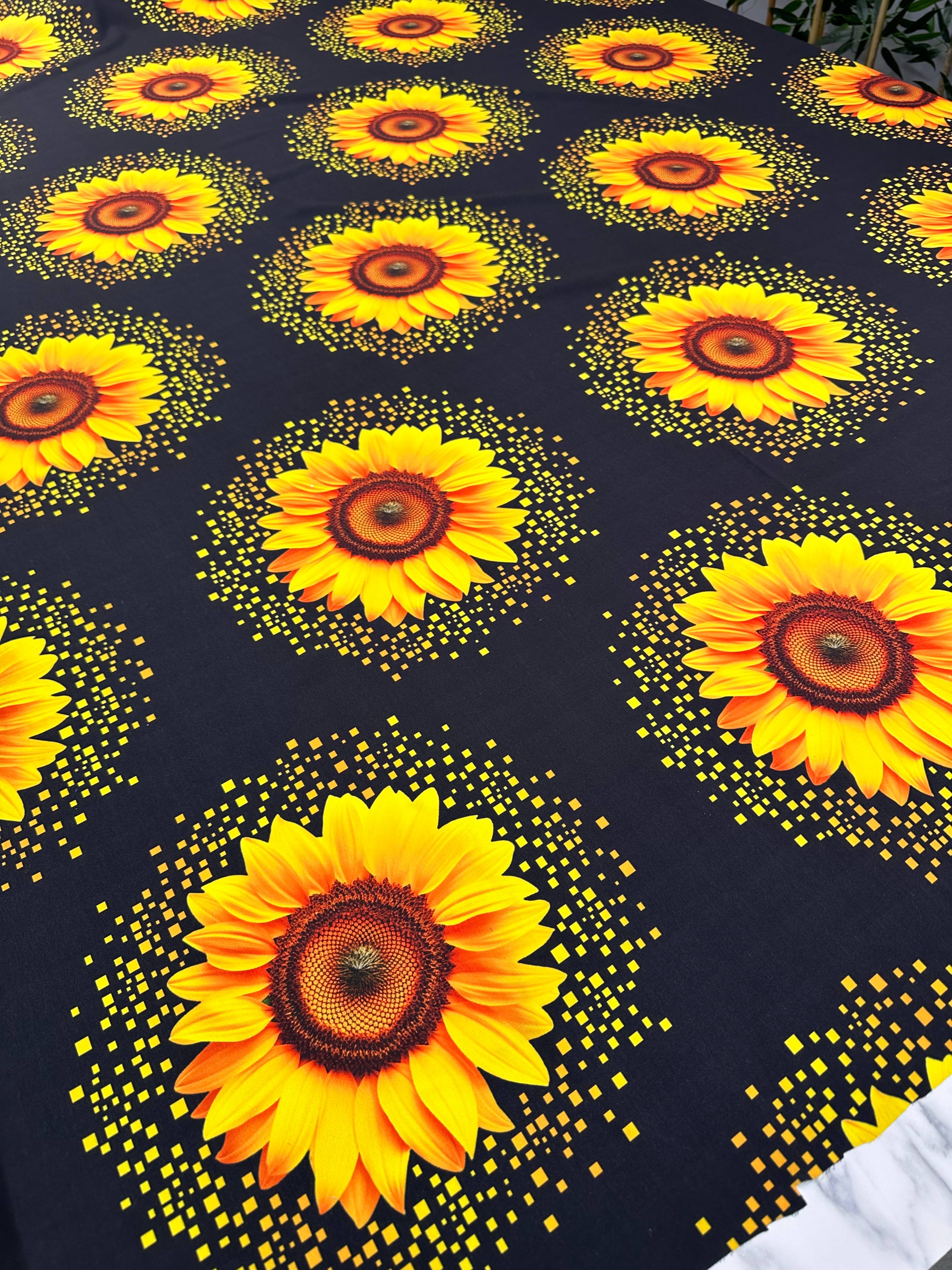 Ay Çiçegi Desen Dijital Baskı Krep Kumaş Elbise Gömlek Etek Şalvar