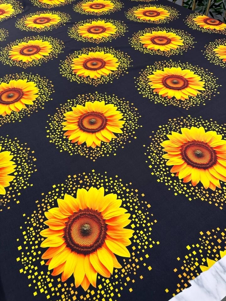 Ay Çiçegi Desen Dijital Baskı Krep Kumaş Elbise Gömlek Etek Şalvar