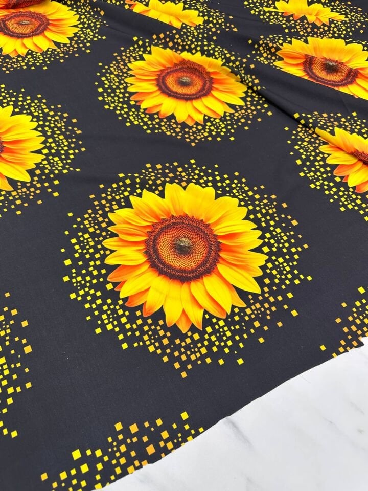 Ay Çiçegi Desen Dijital Baskı Krep Kumaş Elbise Gömlek Etek Şalvar