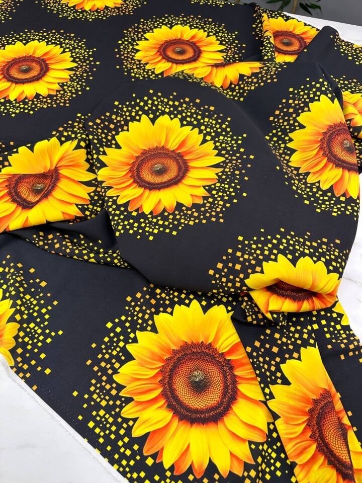 Ay Çiçegi Desen Dijital Baskı Krep Kumaş Elbise Gömlek Etek Şalvar