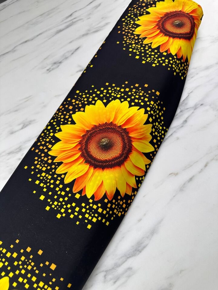 Ay Çiçegi Desen Dijital Baskı Krep Kumaş Elbise Gömlek Etek Şalvar