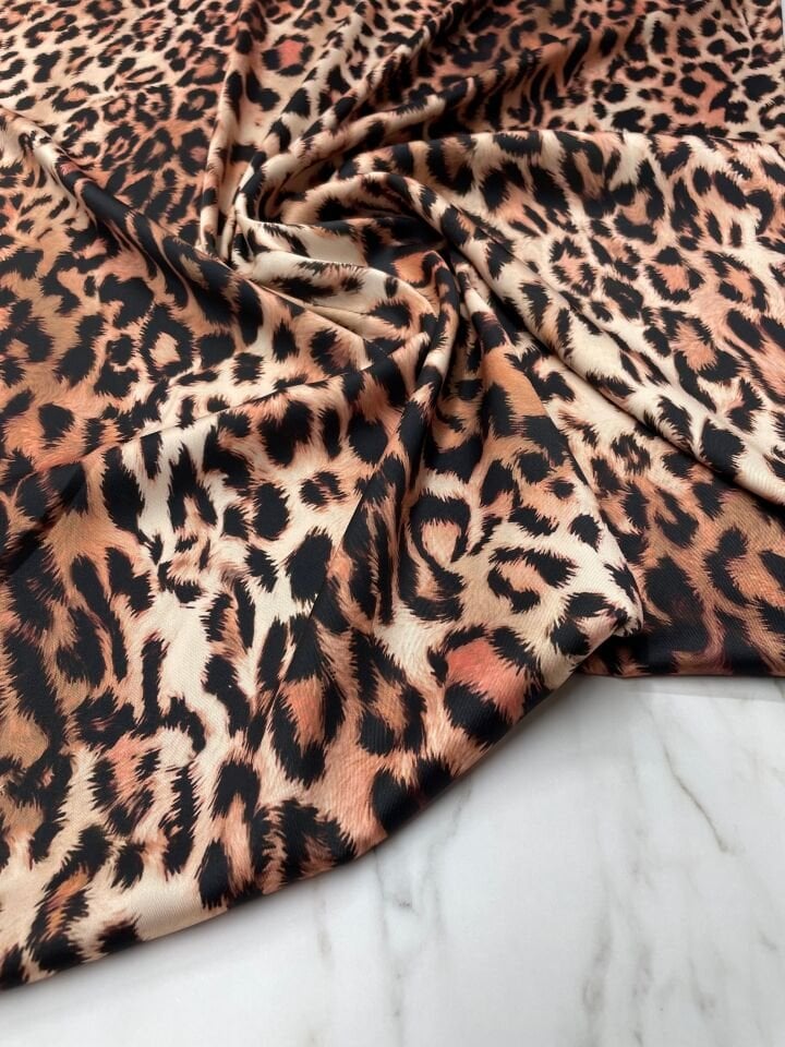 Leopar Desen Elbiselik Gömleklik Tivil Saten Kumaş
