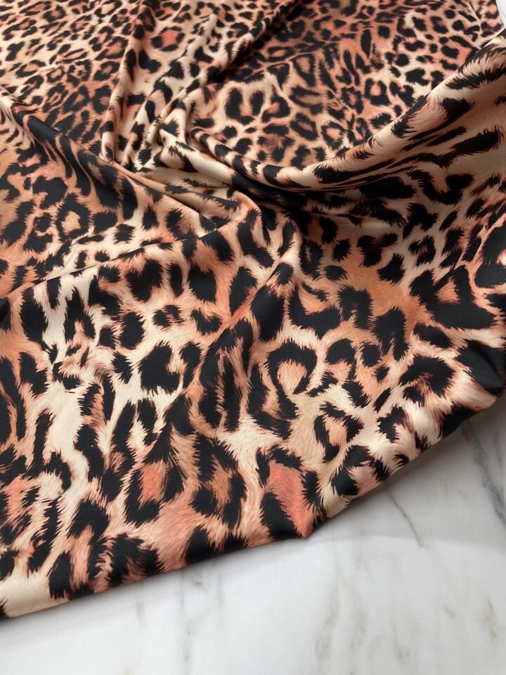 Leopar Desen Elbiselik Gömleklik Tivil Saten Kumaş