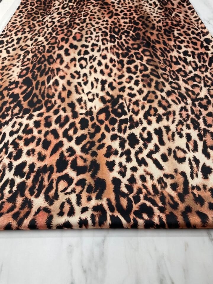 Leopar Desen Elbiselik Gömleklik Tivil Saten Kumaş