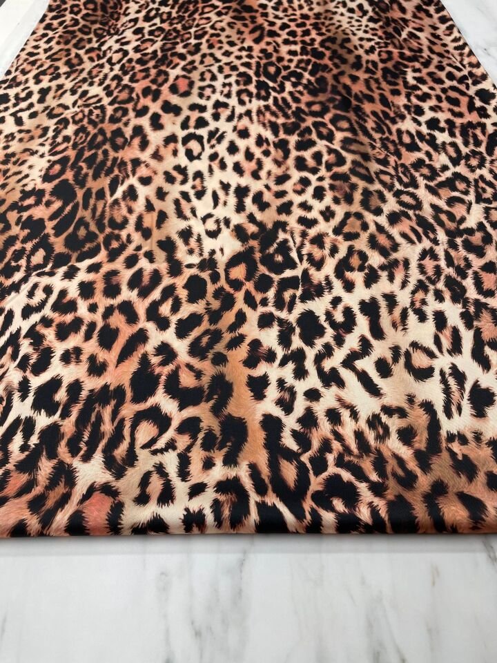 Leopar Desen Elbiselik Gömleklik Tivil Saten Kumaş