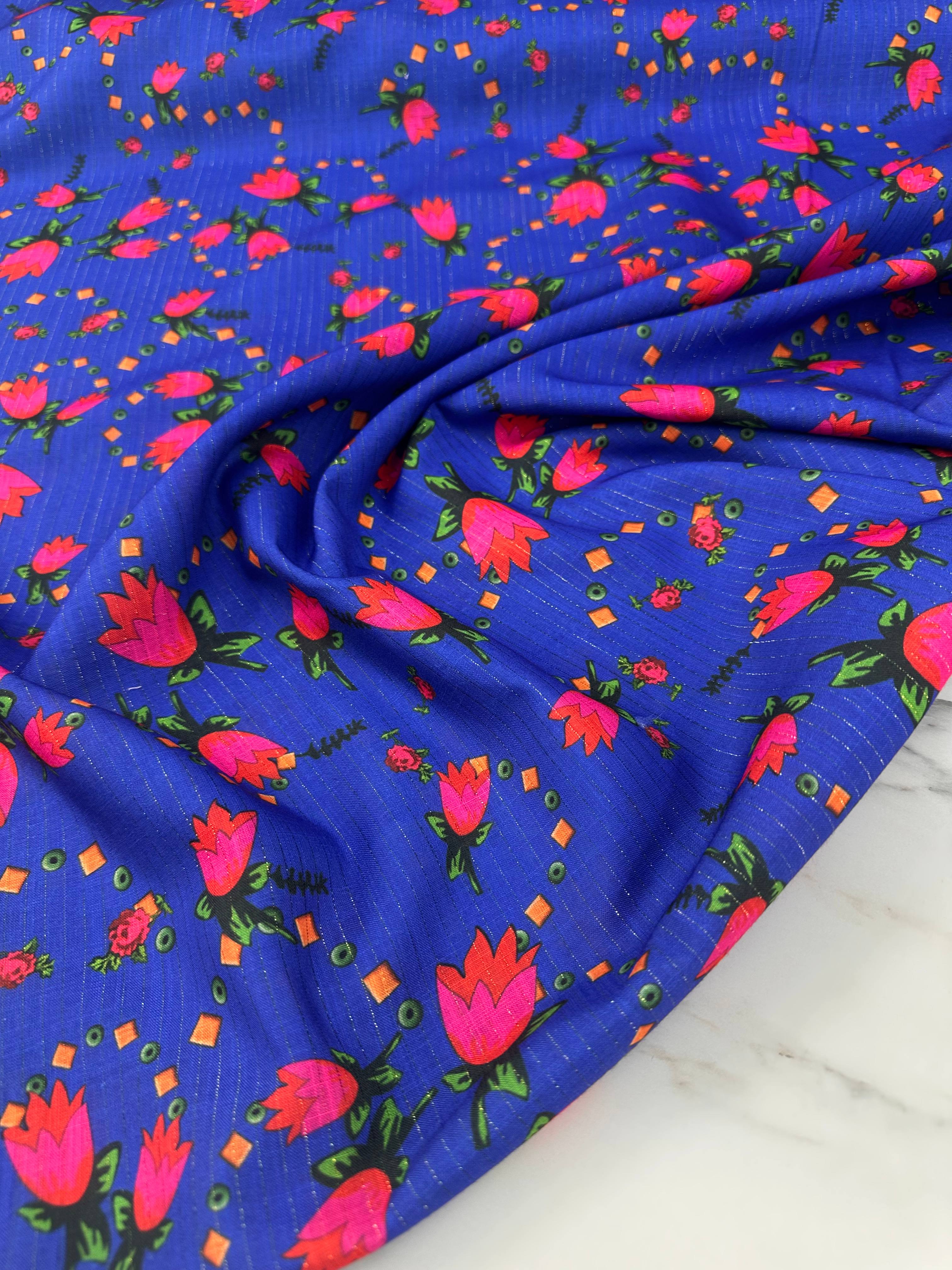 Türkmen Desen Simli Dijital Baskı Keten Elbise Gömlek Etek Şalvar