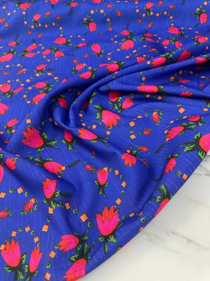 Türkmen Desen Simli Dijital Baskı Keten Elbise Gömlek Etek Şalvar