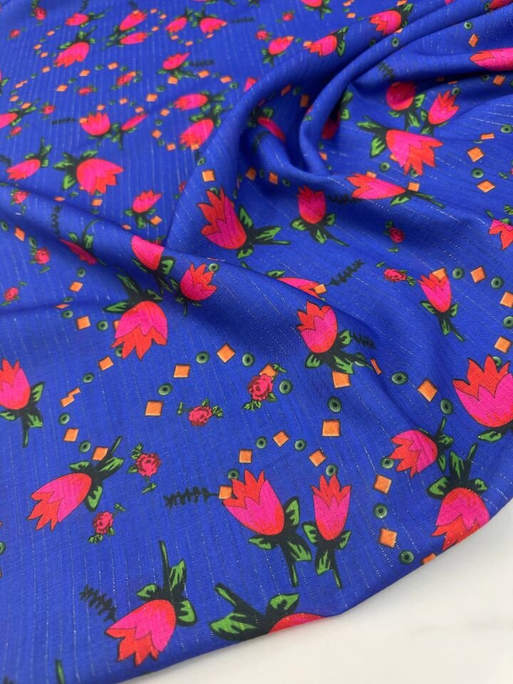 Türkmen Desen Simli Dijital Baskı Keten Elbise Gömlek Etek Şalvar