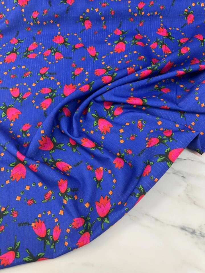 Türkmen Desen Simli Dijital Baskı Keten Elbise Gömlek Etek Şalvar