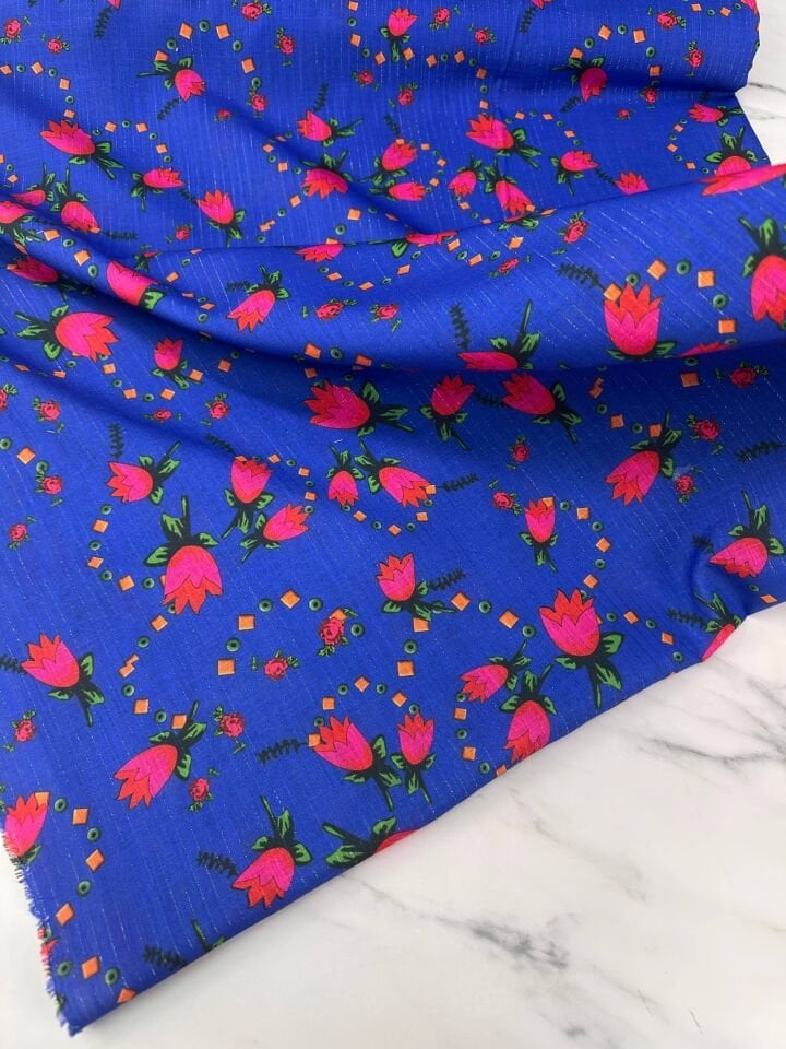 Türkmen Desen Simli Dijital Baskı Keten Elbise Gömlek Etek Şalvar