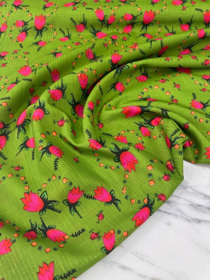 Türkmen Desen Simli Dijital Baskı Keten Elbise Etek Gömlek Ceket Şalvar