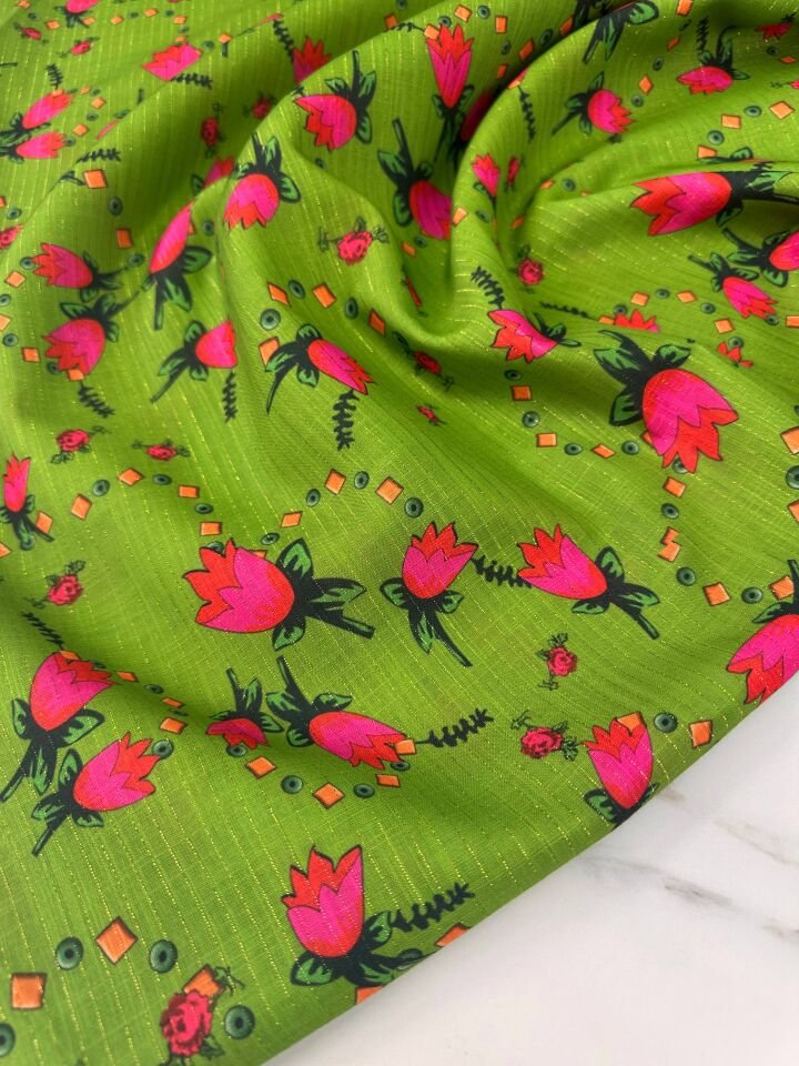 Türkmen Desen Simli Dijital Baskı Keten Elbise Etek Gömlek Ceket Şalvar