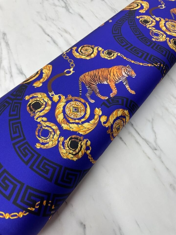 Mavi Kaplan Desen Elbiselik Gömleklik Tivil Saten Kumaş