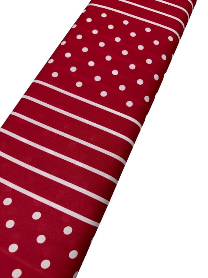 Kırmızı Noktalı Desen Elbiselik Gömleklik Krep Kumaş