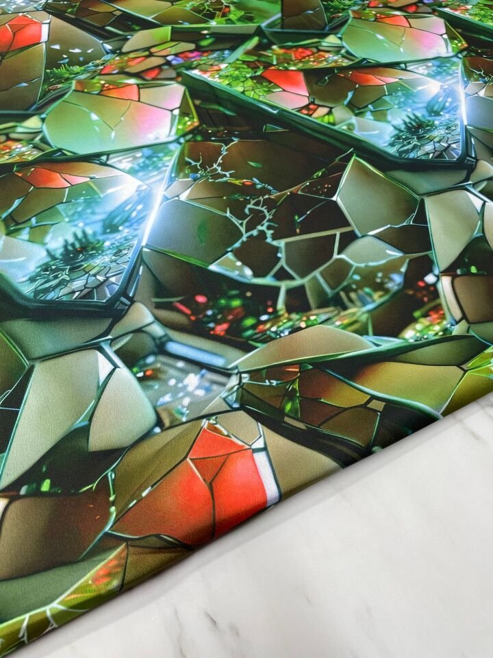 Yeşil Kristal Desen Elbiselik Gömleklik Tivil Saten Kumaş