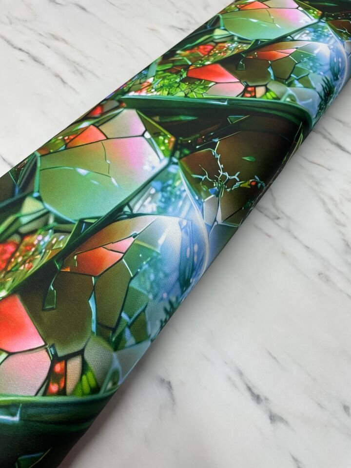 Yeşil Kristal Desen Elbiselik Gömleklik Tivil Saten Kumaş