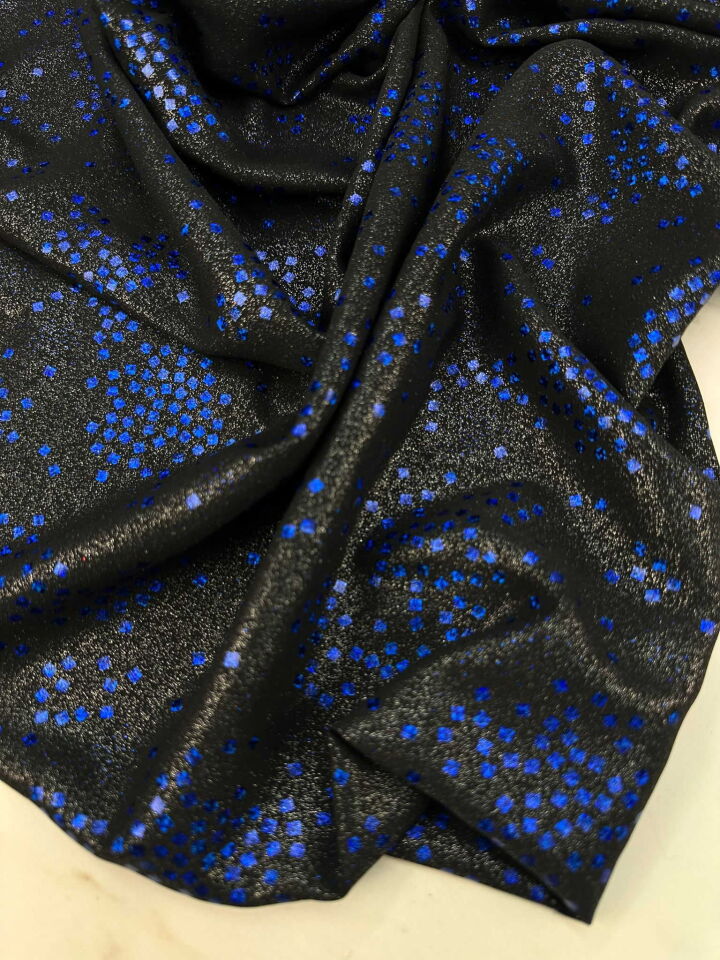 Fantazi Simli Özel ürün Mavi Desenli Krep Kumaş Elbise Etek Şalvar