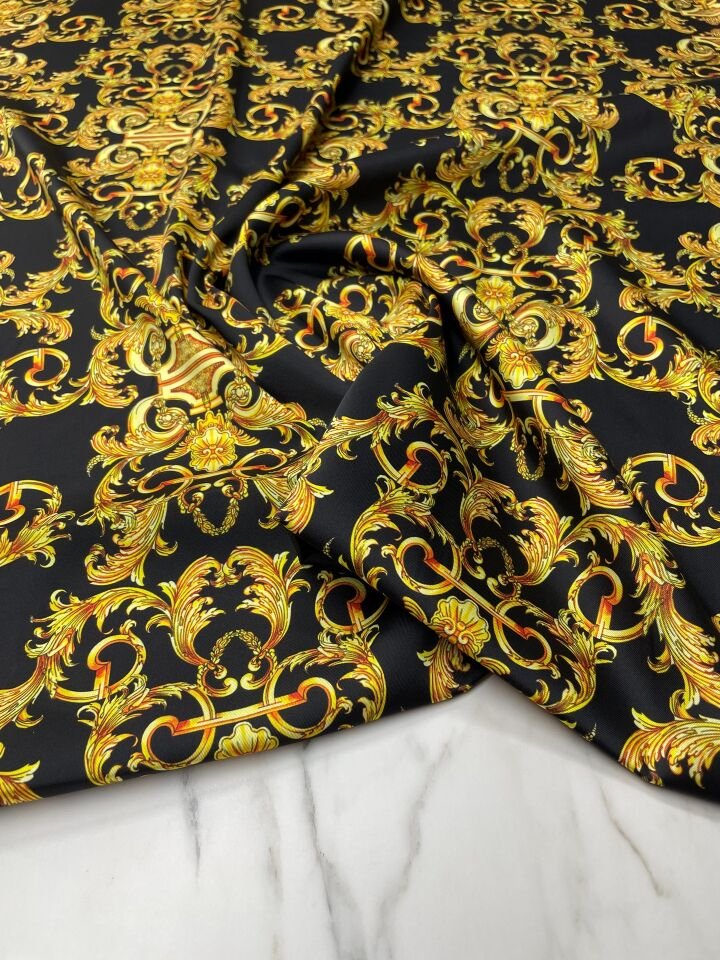 Altın Nakış Desen Elbiselik Gömleklik Tivil Saten Kumaş
