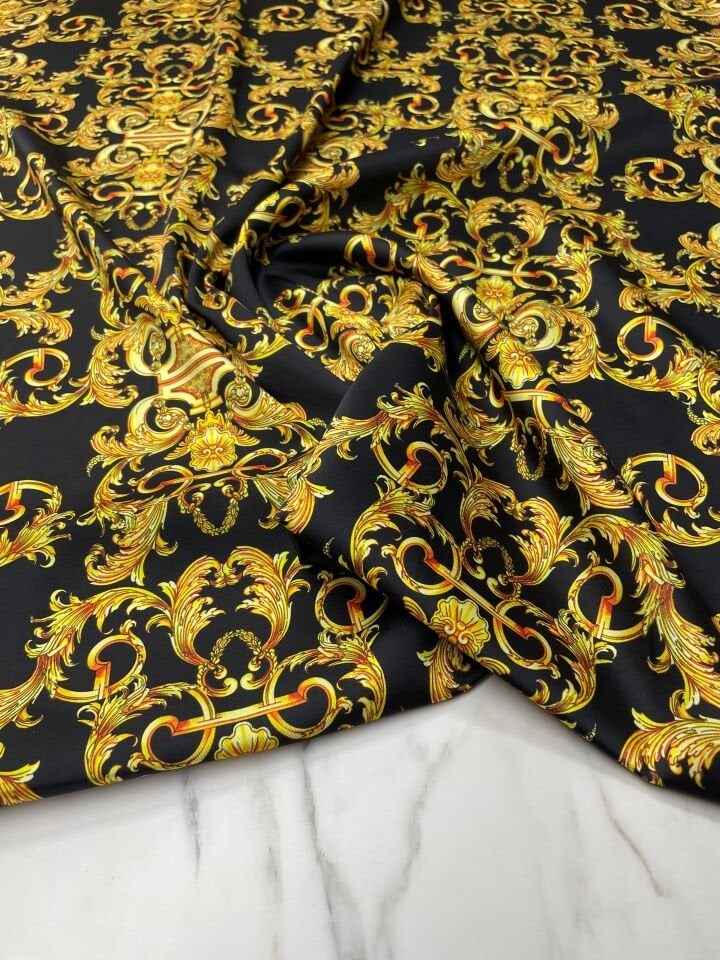 Altın Nakış Desen Elbiselik Gömleklik Tivil Saten Kumaş