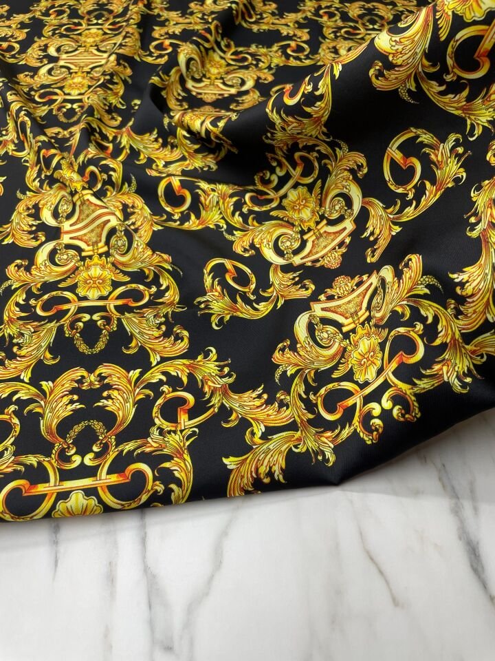 Altın Nakış Desen Elbiselik Gömleklik Tivil Saten Kumaş