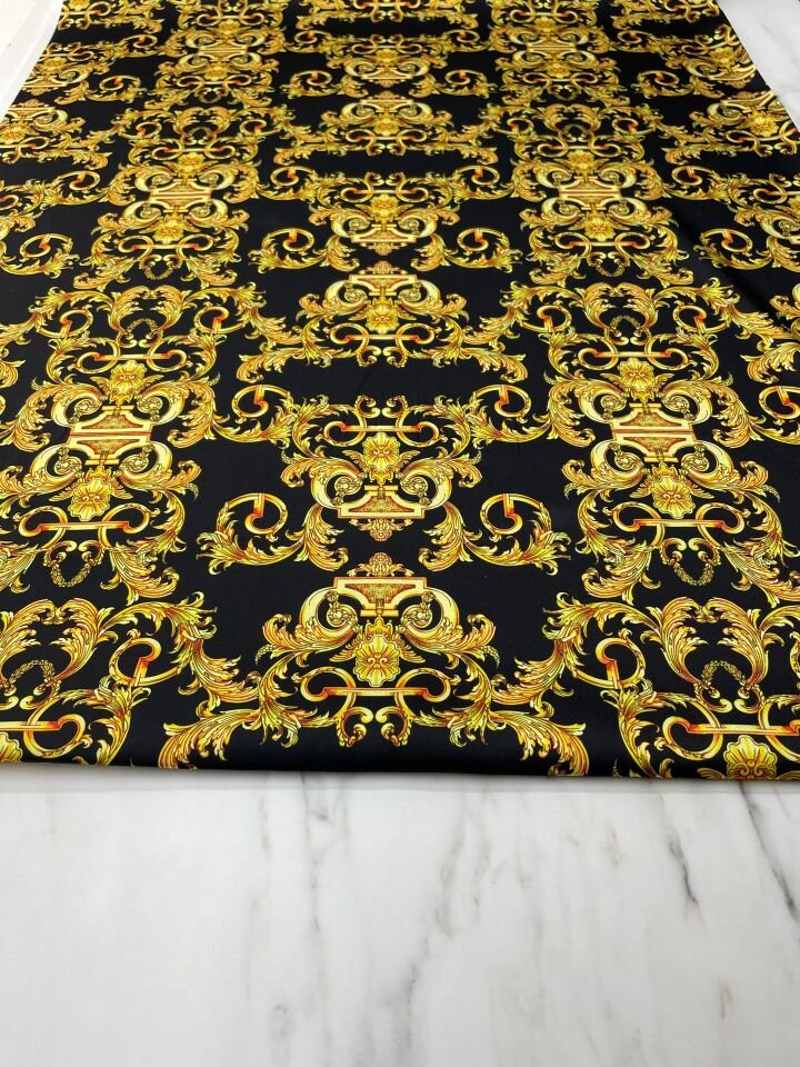 Altın Nakış Desen Elbiselik Gömleklik Tivil Saten Kumaş