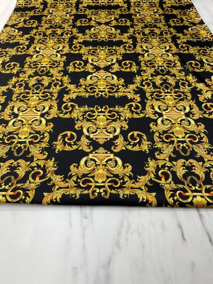 Altın Nakış Desen Elbiselik Gömleklik Tivil Saten Kumaş