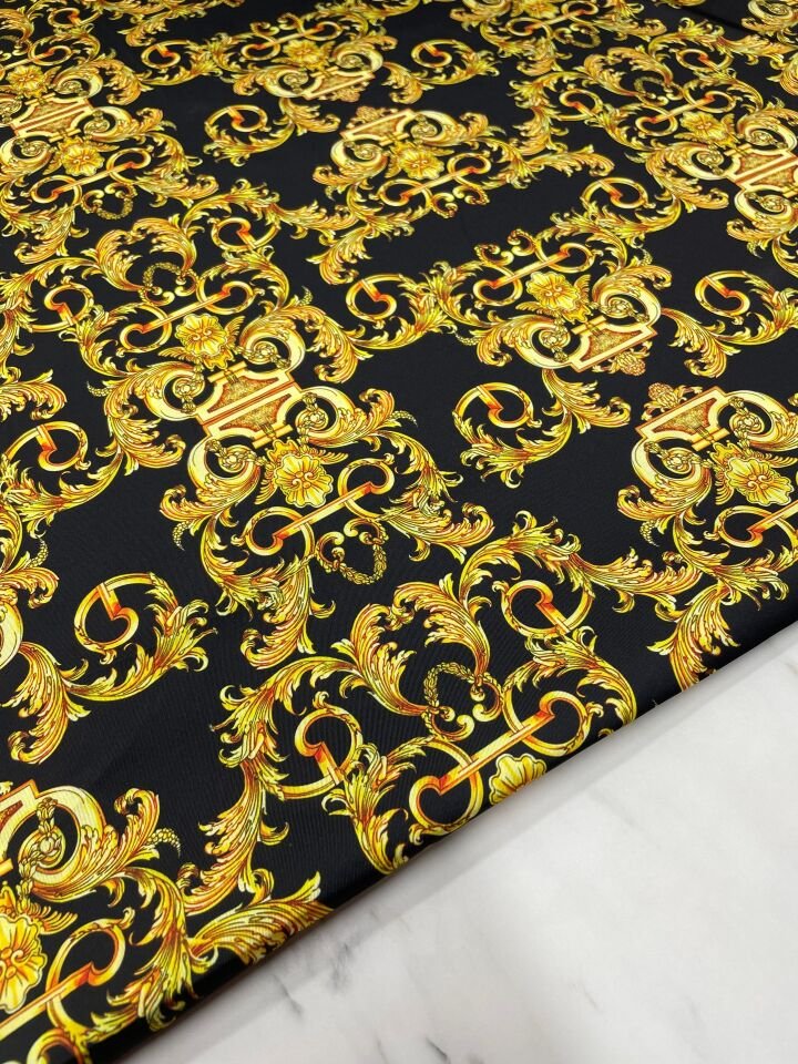Altın Nakış Desen Elbiselik Gömleklik Tivil Saten Kumaş