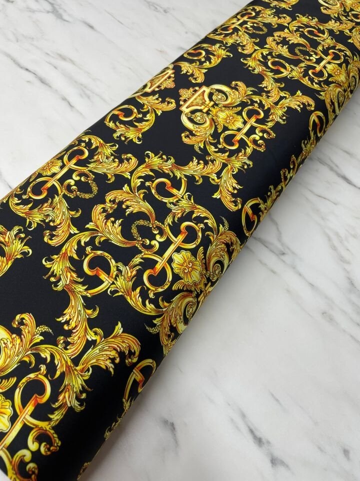 Altın Nakış Desen Elbiselik Gömleklik Tivil Saten Kumaş
