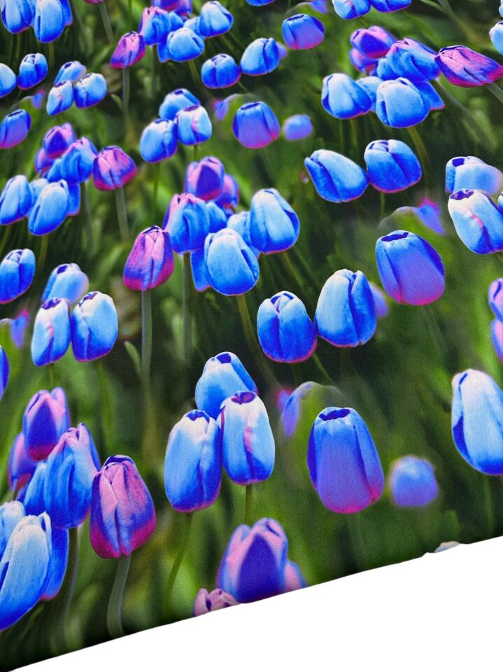 Mavi Lale Desen Elbiselik Gömleklik Krep Kumaş