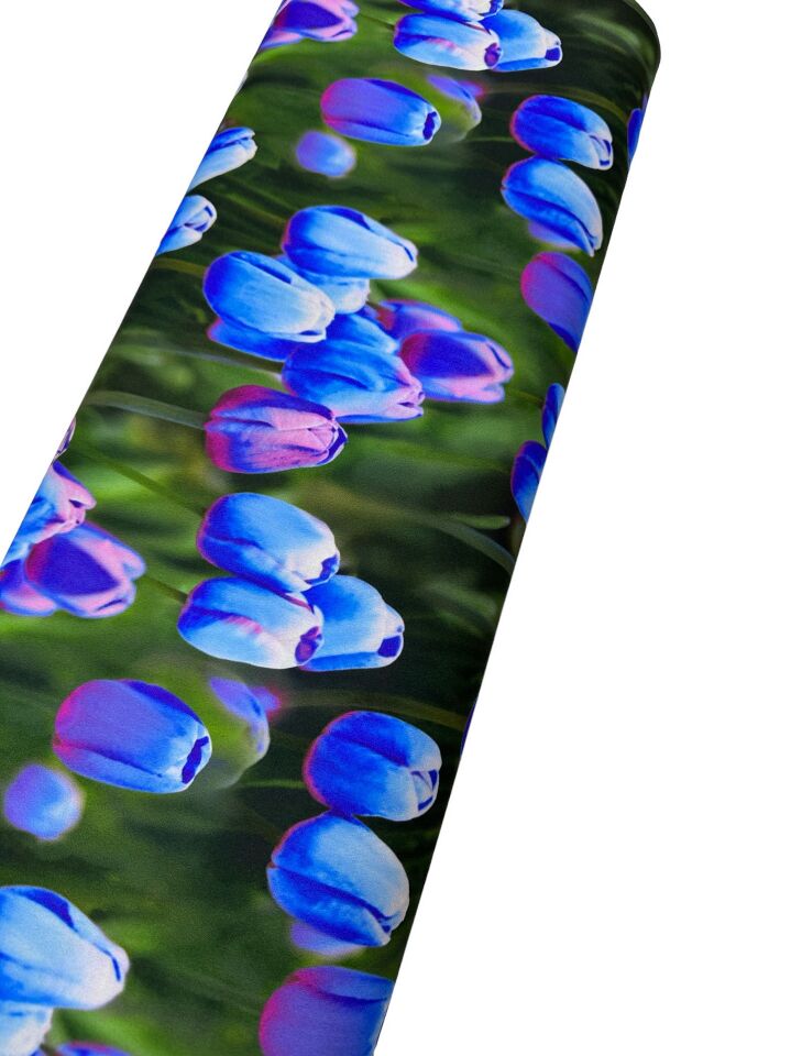 Mavi Lale Desen Elbiselik Gömleklik Krep Kumaş