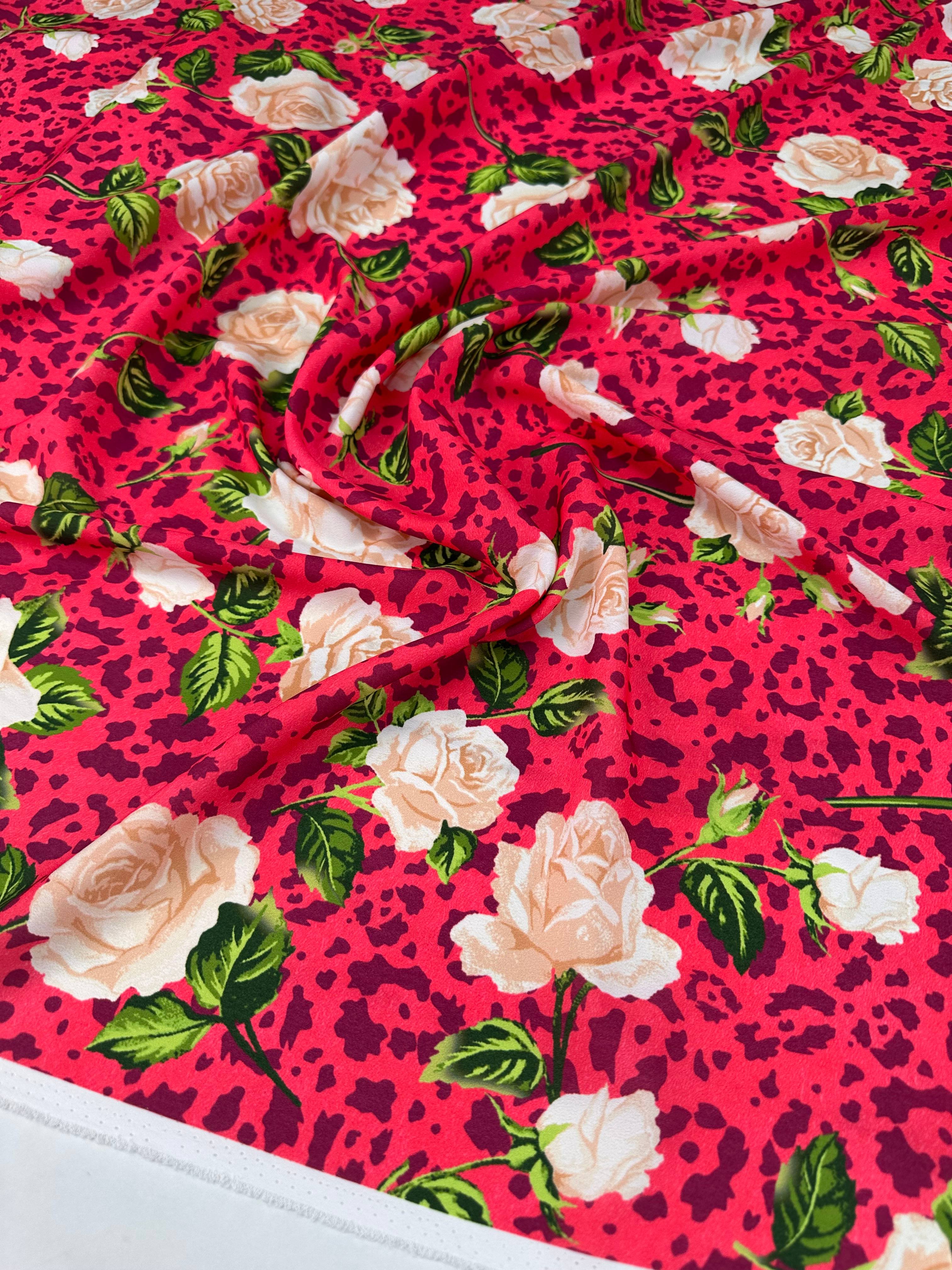 Güllü Desen Krep Kumaş Elbise Etek Gömlek Şalvar Tunik