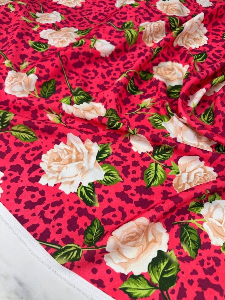 Güllü Desen Krep Kumaş Elbise Etek Gömlek Şalvar Tunik