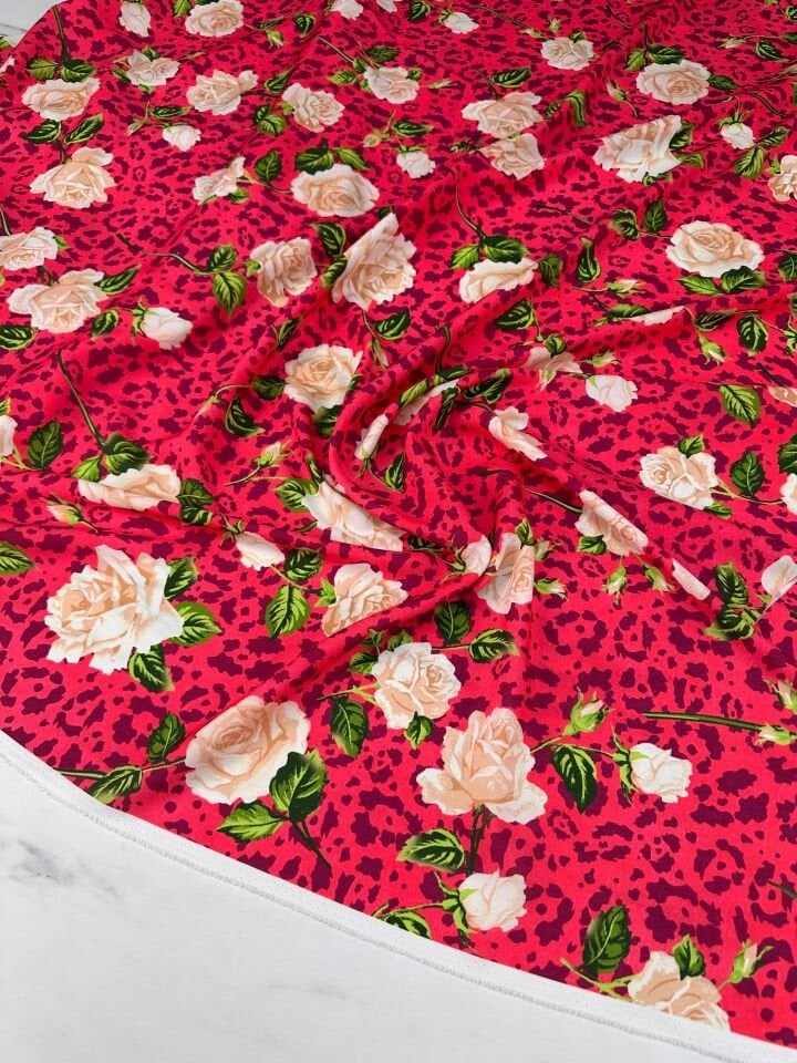 Güllü Desen Krep Kumaş Elbise Etek Gömlek Şalvar Tunik