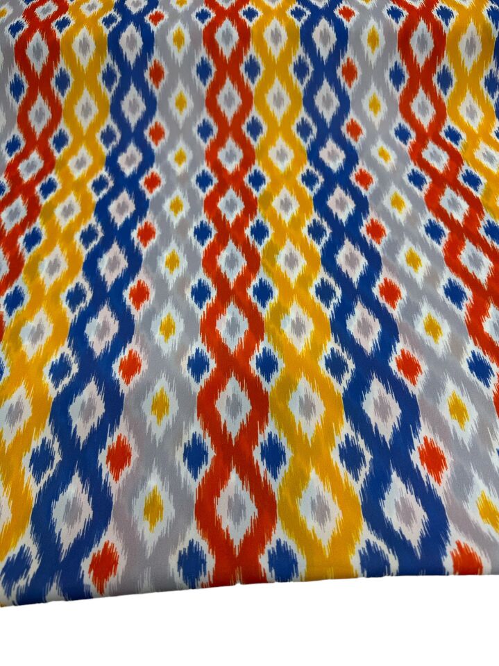 Renkli İkat Desen Elbiselik Gömleklik Krep Kumaş