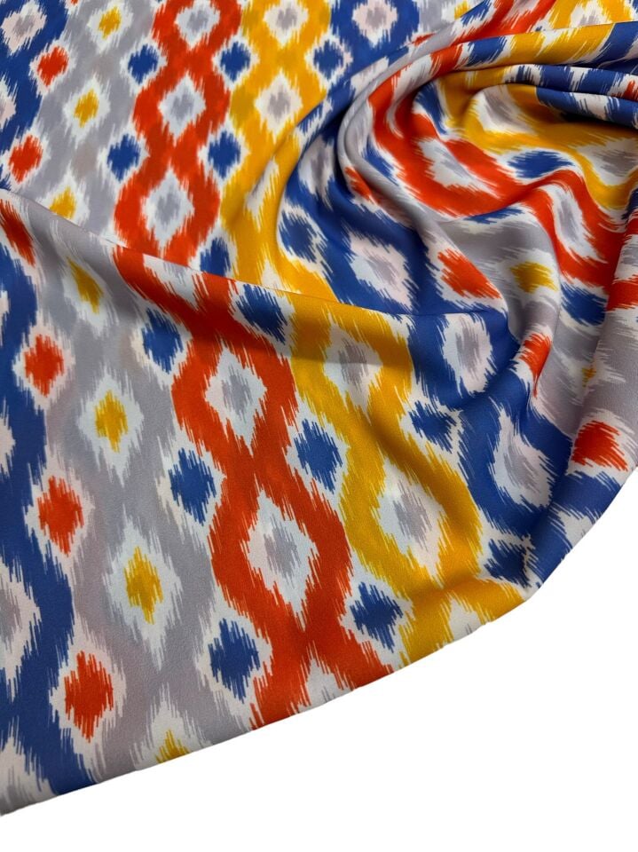 Renkli İkat Desen Elbiselik Gömleklik Krep Kumaş