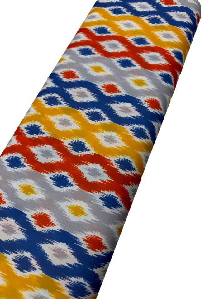 Renkli İkat Desen Elbiselik Gömleklik Krep Kumaş