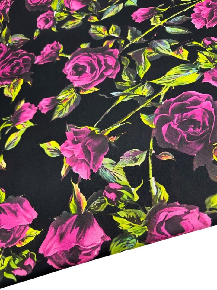 Gül Desen Elbiselik Gömleklik Krep Kumaş