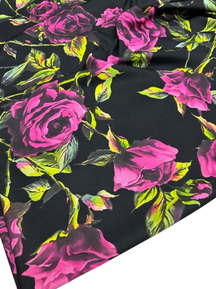 Gül Desen Elbiselik Gömleklik Krep Kumaş