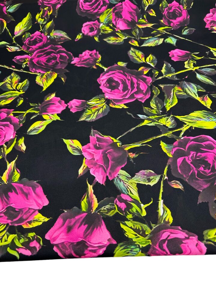 Gül Desen Elbiselik Gömleklik Krep Kumaş