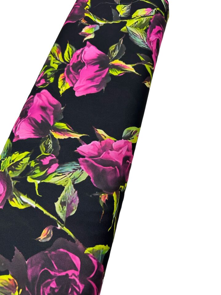 Gül Desen Elbiselik Gömleklik Krep Kumaş