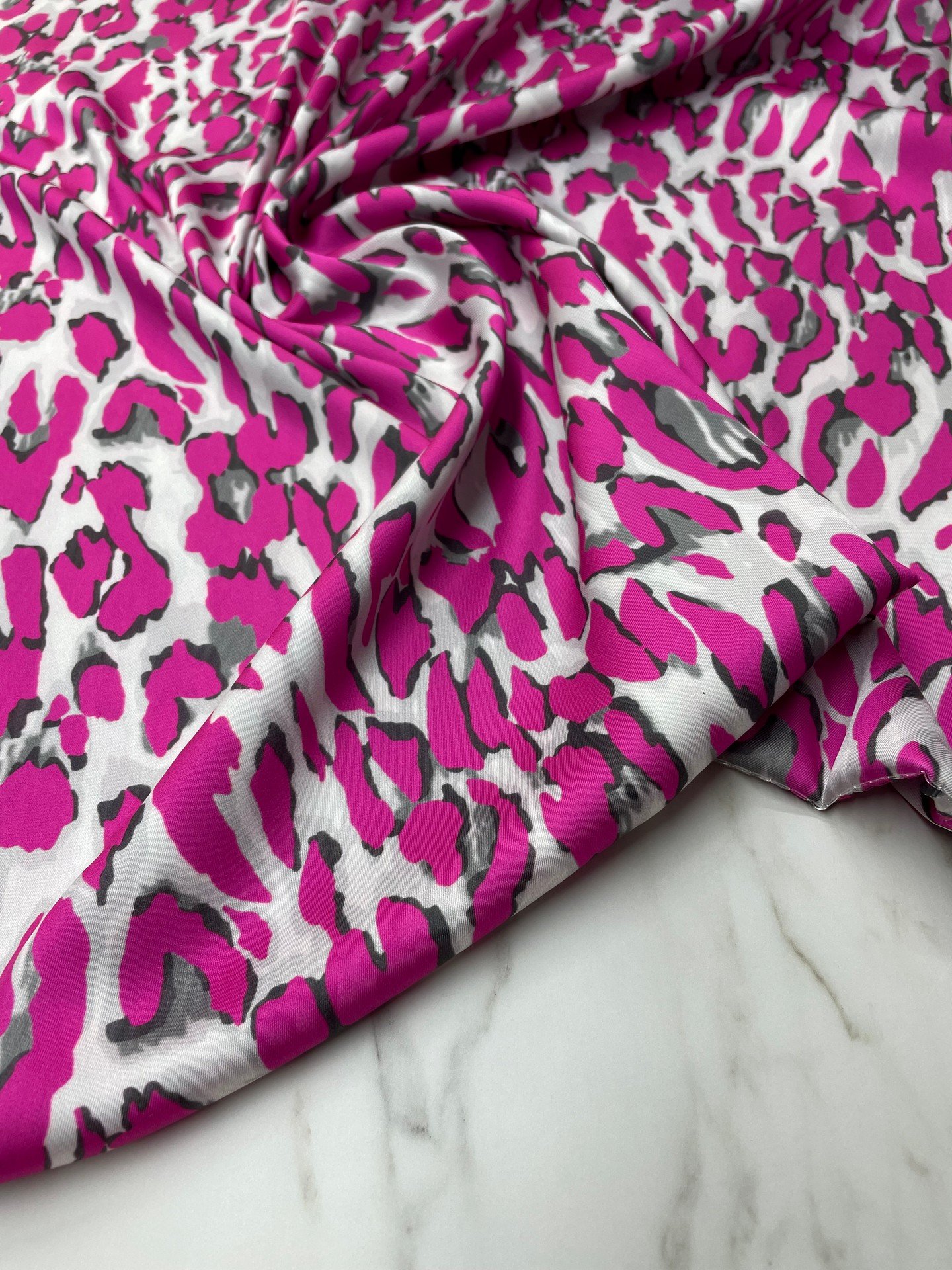 Fuşya Leopar Desen Elbiselik Gömleklik Tivil Saten Kumaş