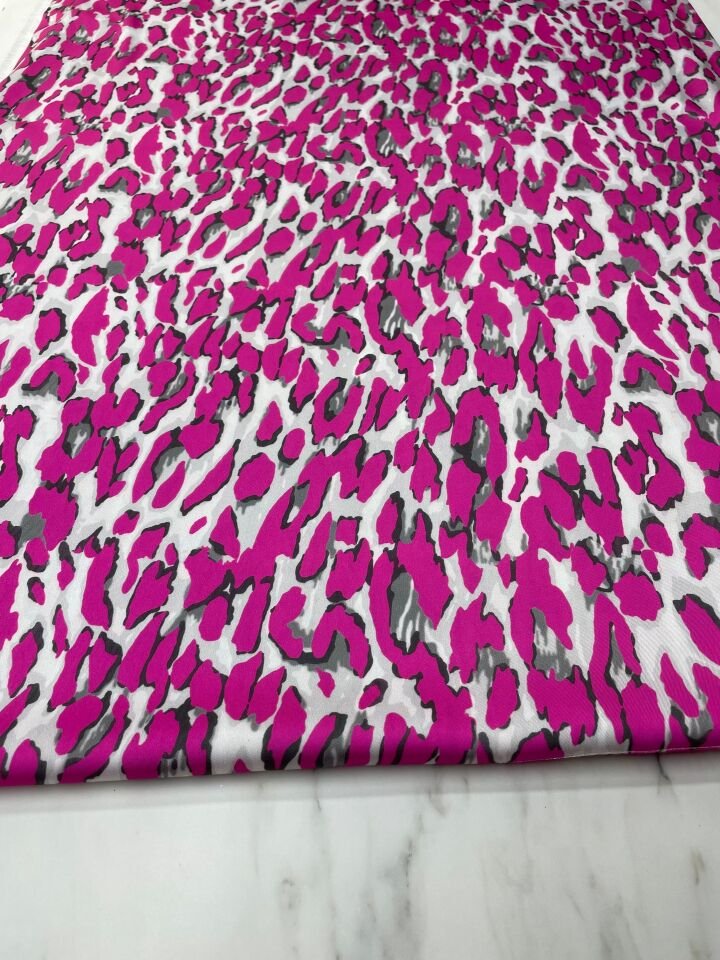 Fuşya Leopar Desen Elbiselik Gömleklik Tivil Saten Kumaş