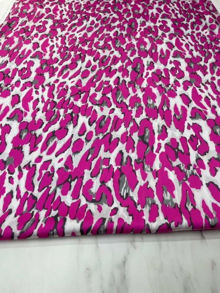Fuşya Leopar Desen Elbiselik Gömleklik Tivil Saten Kumaş