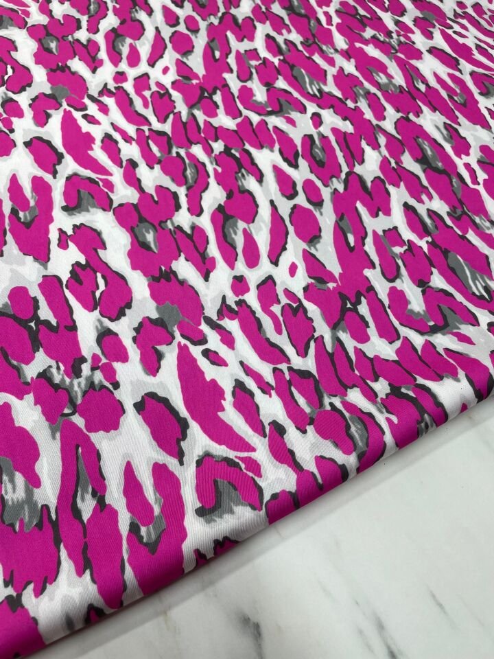 Fuşya Leopar Desen Elbiselik Gömleklik Tivil Saten Kumaş