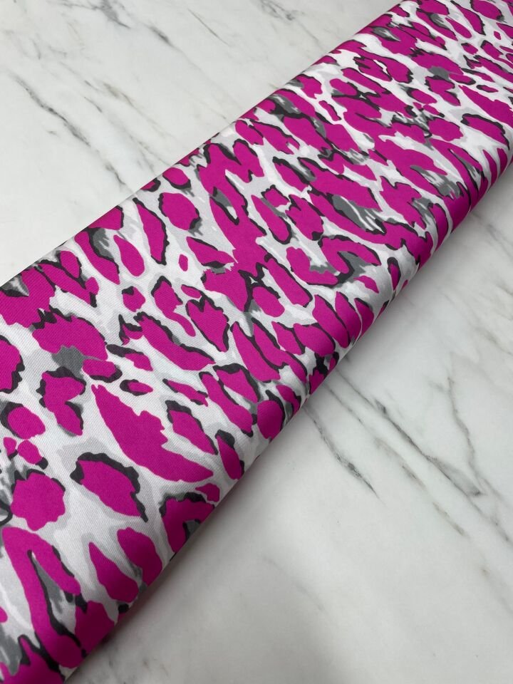 Fuşya Leopar Desen Elbiselik Gömleklik Tivil Saten Kumaş